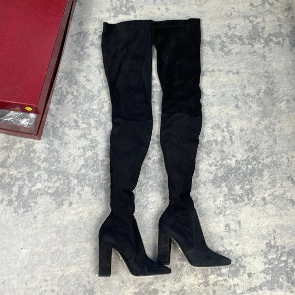 NIB Tamara Mellon Helmut Over The Knee Stretch Suede Boots Thigh Black 39.5